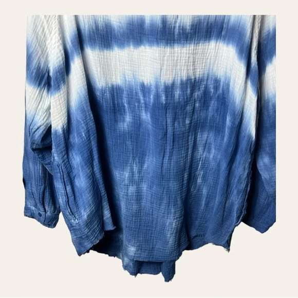 1067. FANTASTIC FAWN TAKE IT EASY BLUE TIE DUE BUTTON DOWN TOP SIZE LARGE OVER - Picture 10 of 11